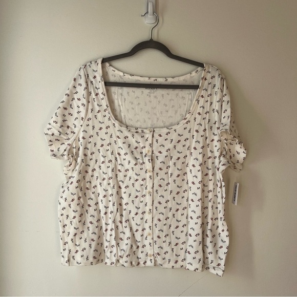 Old navy Ribbed Floral Button Top Plus Size 3X Cream Stretch Scoop Neck NWT - Picture 2 of 13